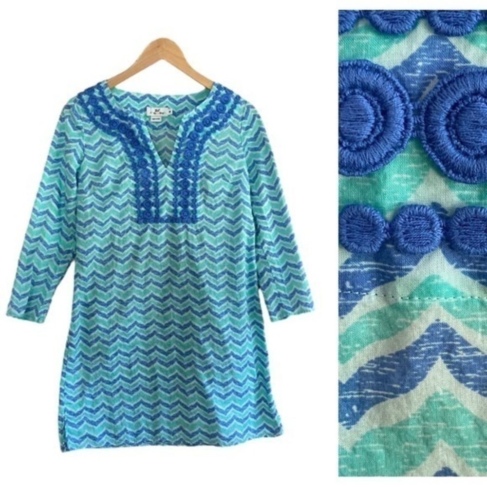 Vineyard Vines Blue Whale Tail Print Embroidered Swim Coverup Tunic Dress XS